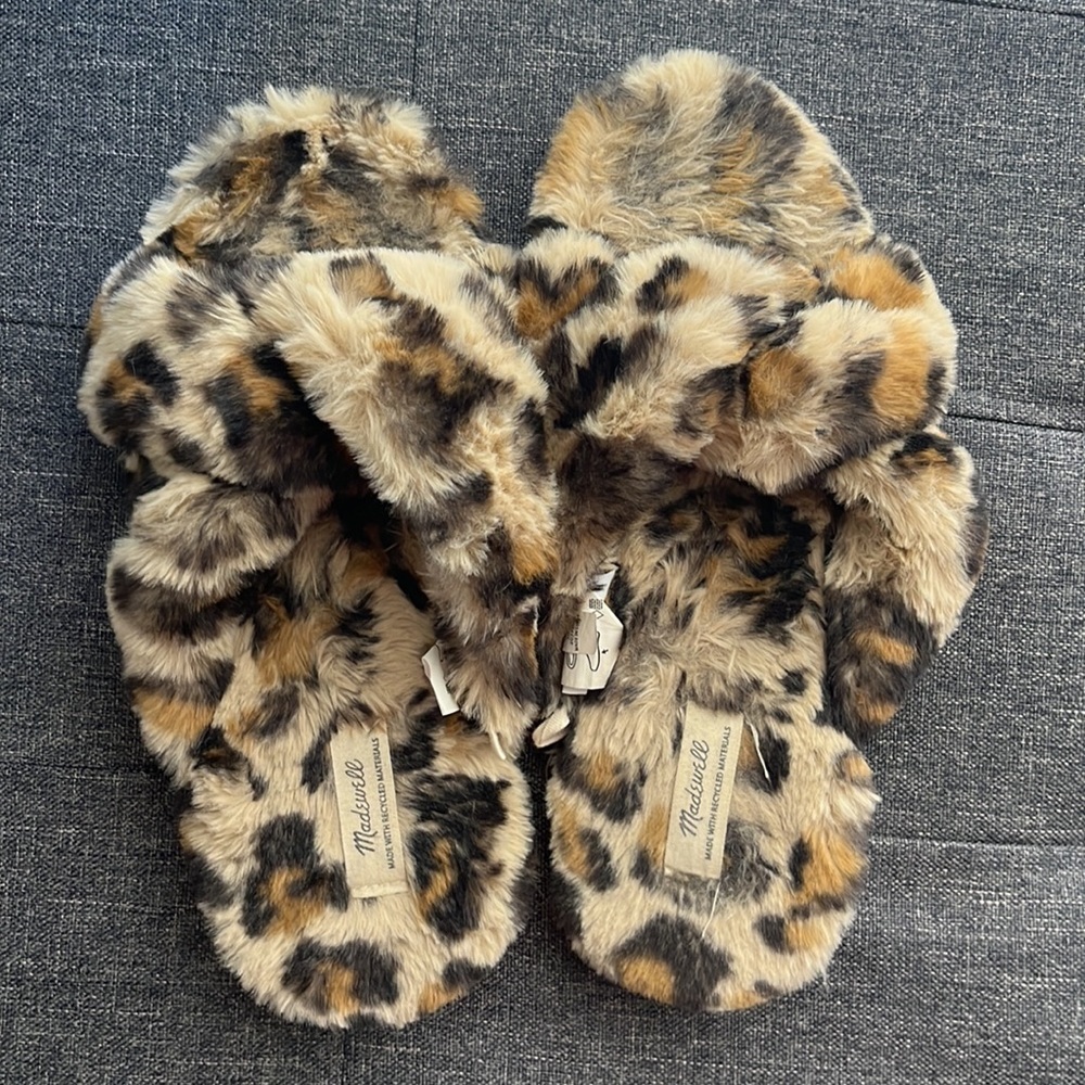 Madewell Women's Crisscross Slippers in Leopard Faux Fur sz 6 - Picture 10 of 10